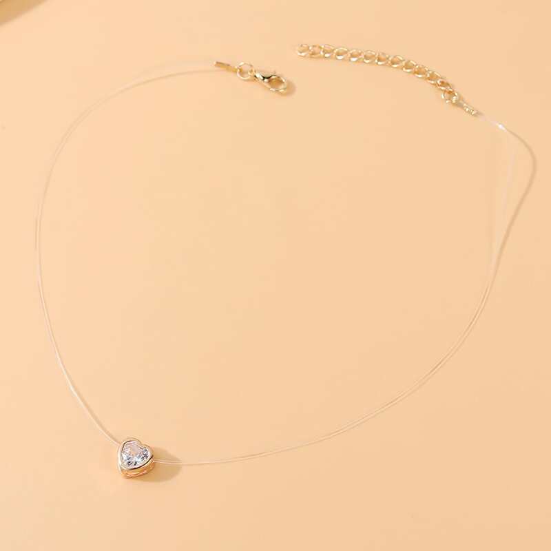 

Rhinestone Heart Charm Necklace, Gold