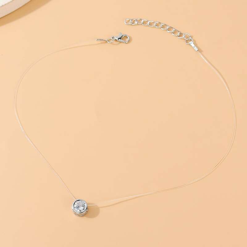 

Rhinestone Round Charm Necklace, Silver