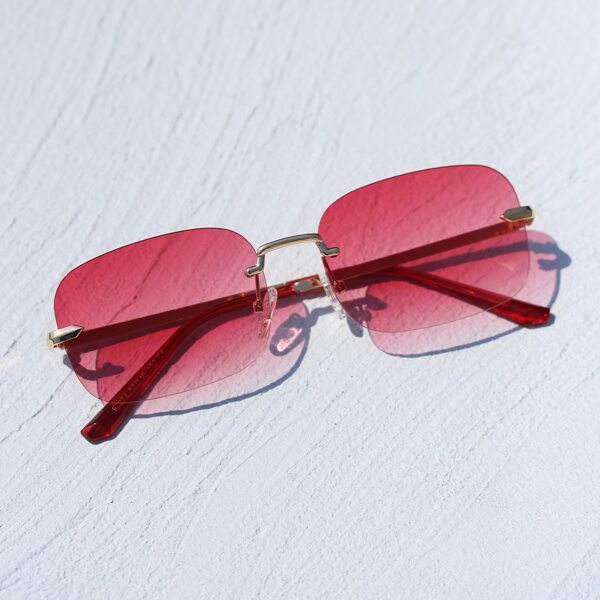

Rimless Square Frame Sunglasses, Burgundy