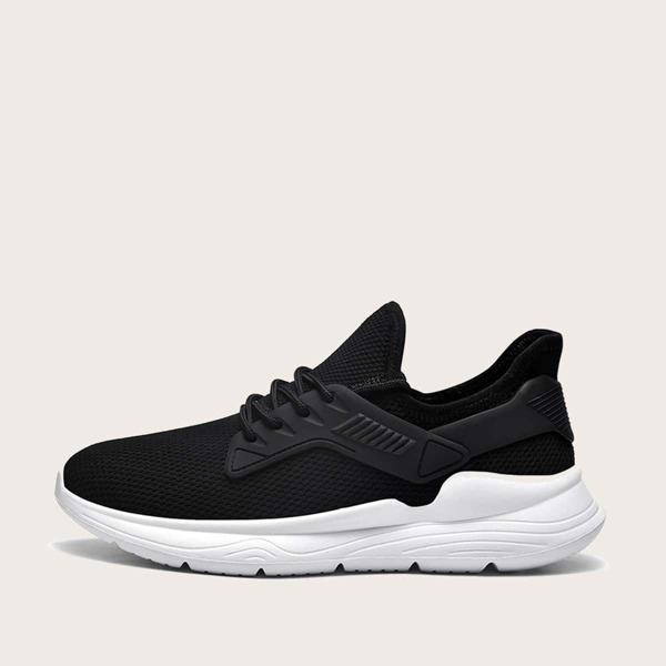 

Men Lace-up Decor Wide Fit Sneakers, Black
