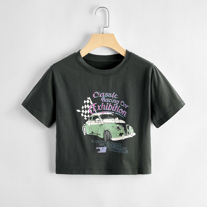 

Car Graphic Crop Tee, Dark grey