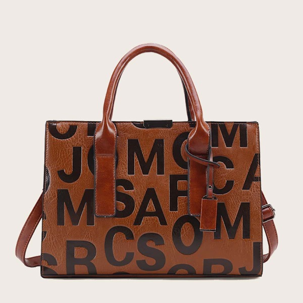 

Letter Graphic Satchel Bag, Brown