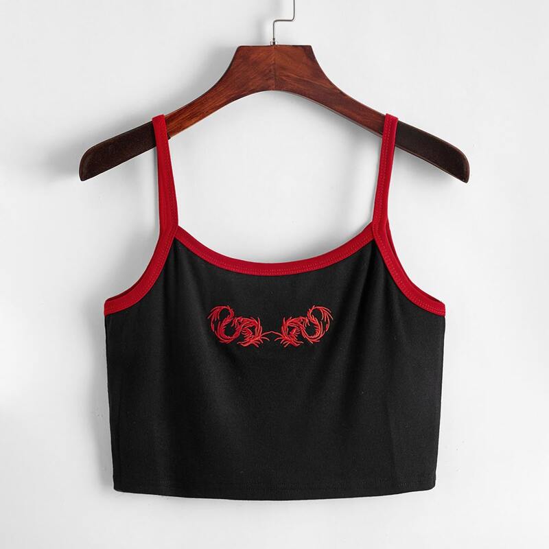 

Dragon Graphic Ringer Cami, Black