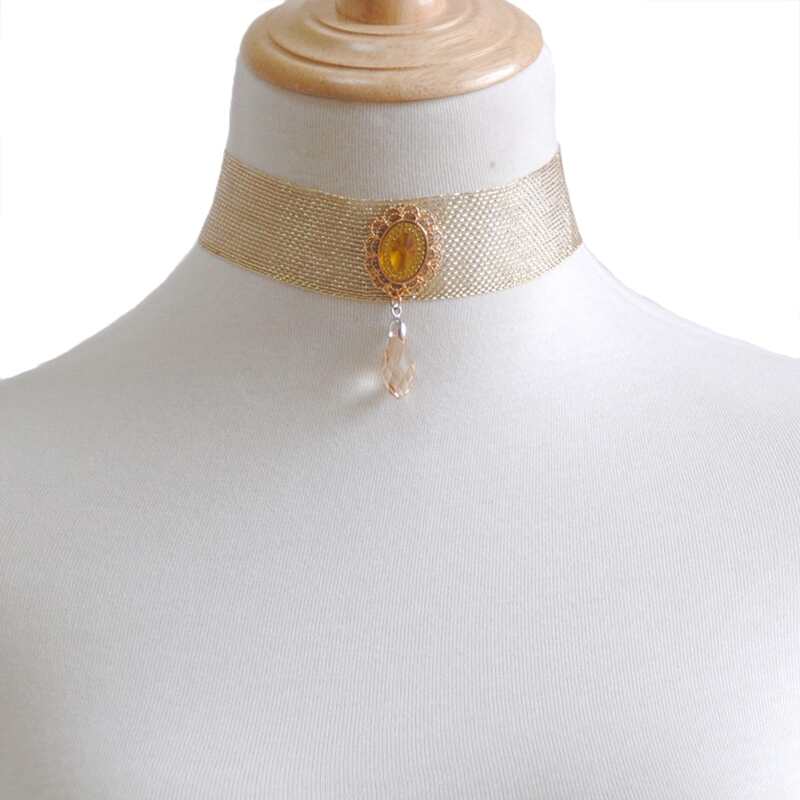 

Crystal Charm Choker, Gold