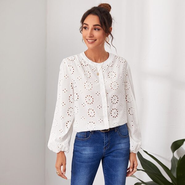 

Button Front Schiffy Top, White