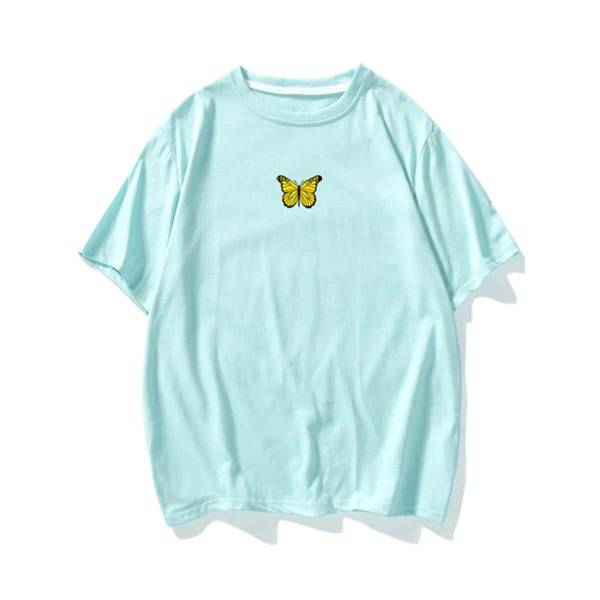 

Men Butterfly Print Short Sleeve Tee, Mint green