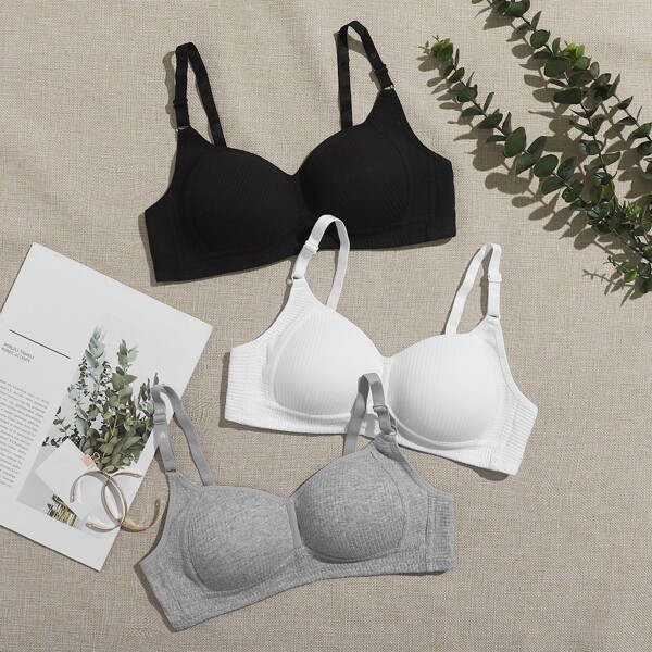 

3pack Rib Bra Set, Multicolor