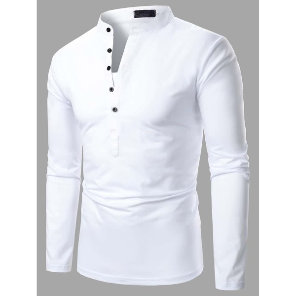 

Men Half Placket Solid Polo Shirt, White
