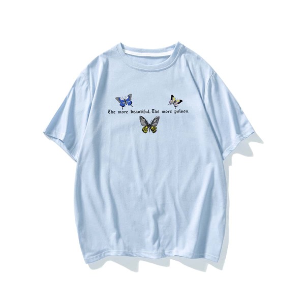 

Men Butterfly And Slogan Graphic Tee, Baby blue