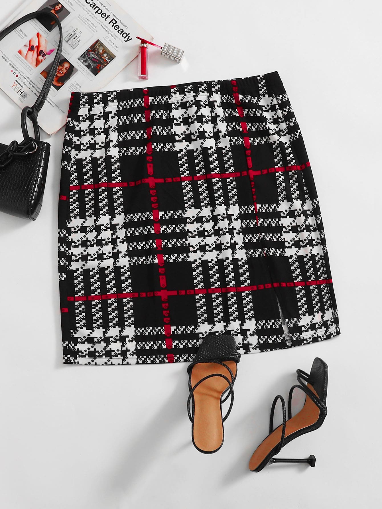SHEIN Plus Split Hem Plaid Skirt