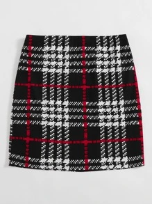 SHEIN Plus Split Hem Plaid Skirt
