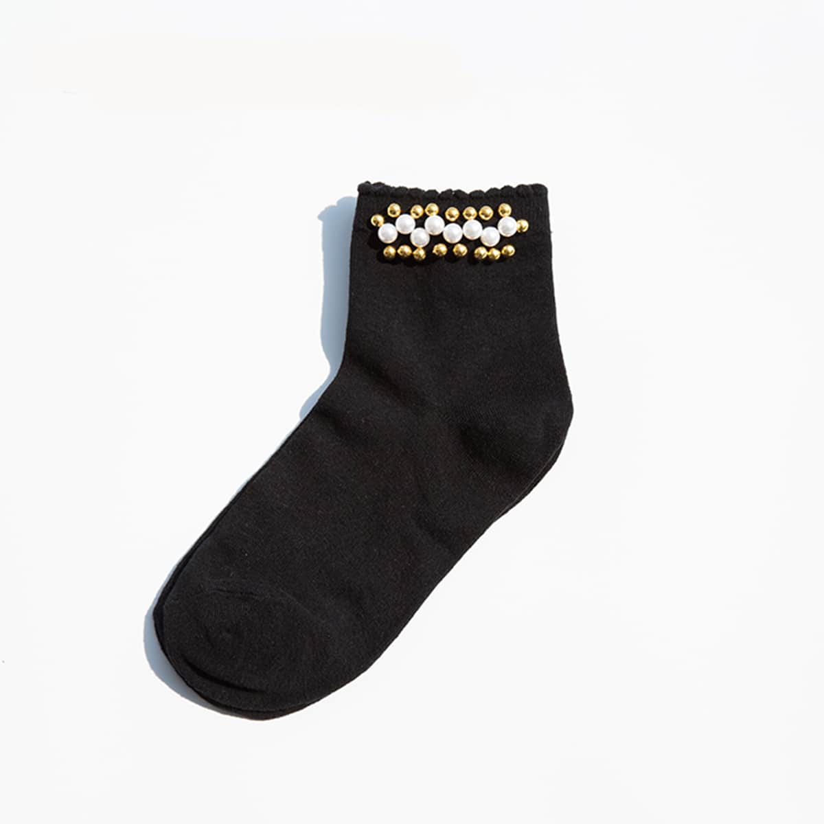 

1pair Faux Pearl Socks, Black