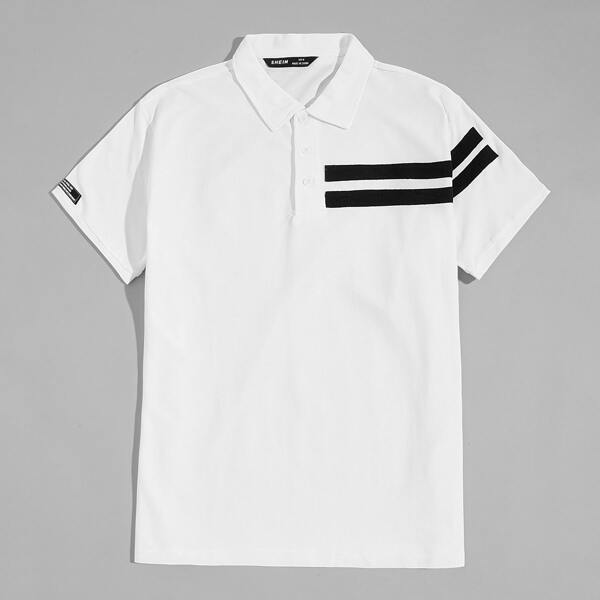

Men Patched Detail Striped Polo Shirt, White
