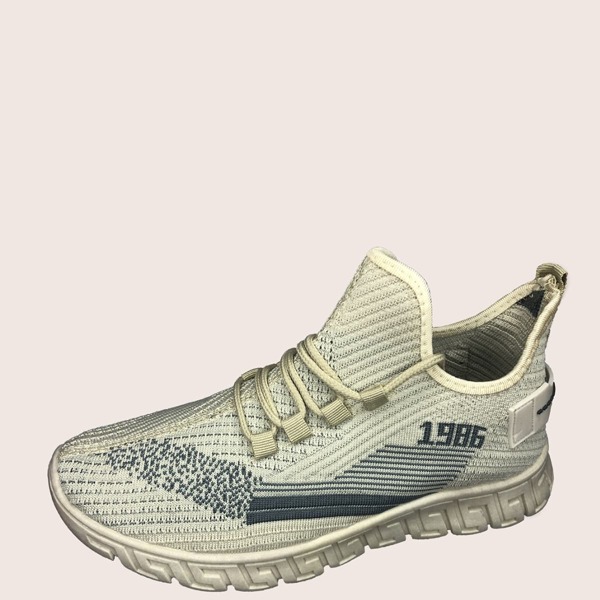 

Men Lace-up Decor Wide Fit Sneakers, Beige
