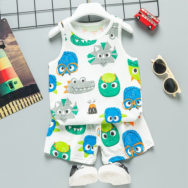 

Toddler Boys Schiffy Cartoon Graphic Tank Top And Shorts Set, Multicolor