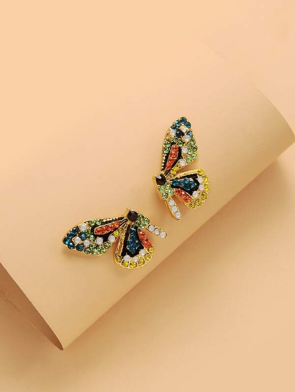 Rhinestone Decor Butterfly Stud Earrings