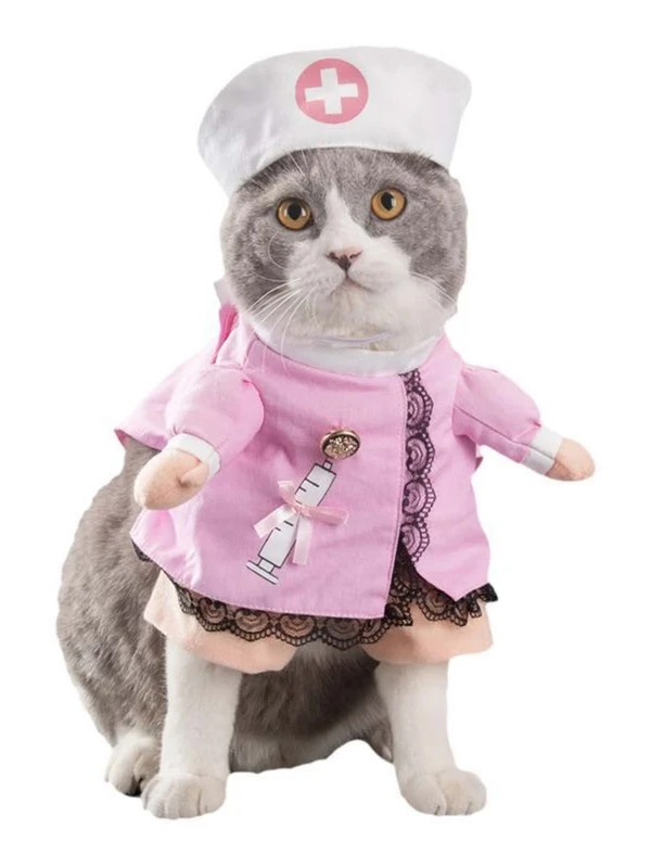 1 Piece Uniforme D Infirmiere Drole Pour Chat Avec 1 Piece Chapeau Shein