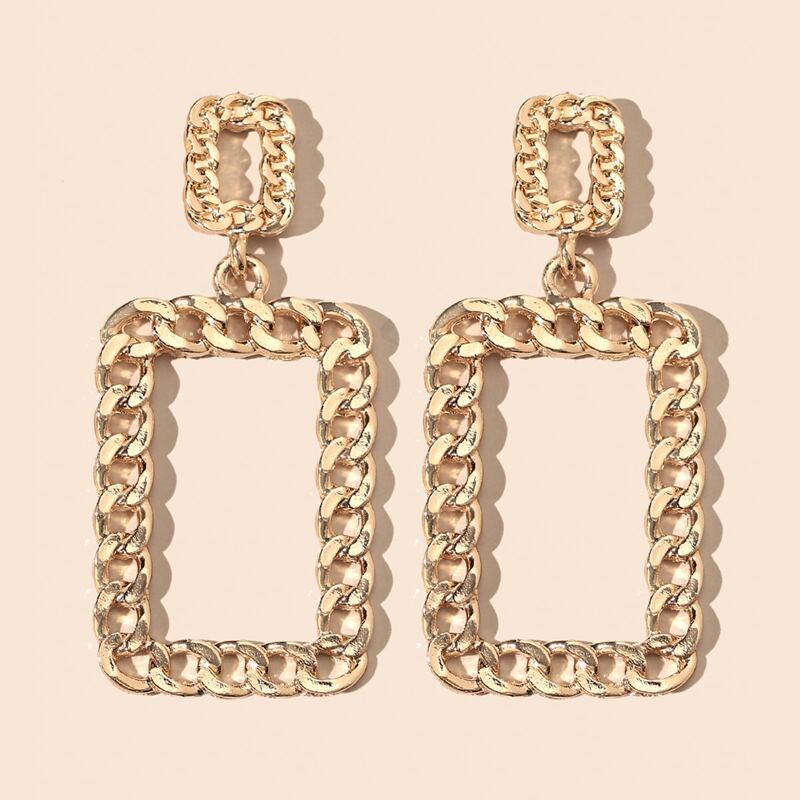 

Chain Design Drop Earrings, Gold
