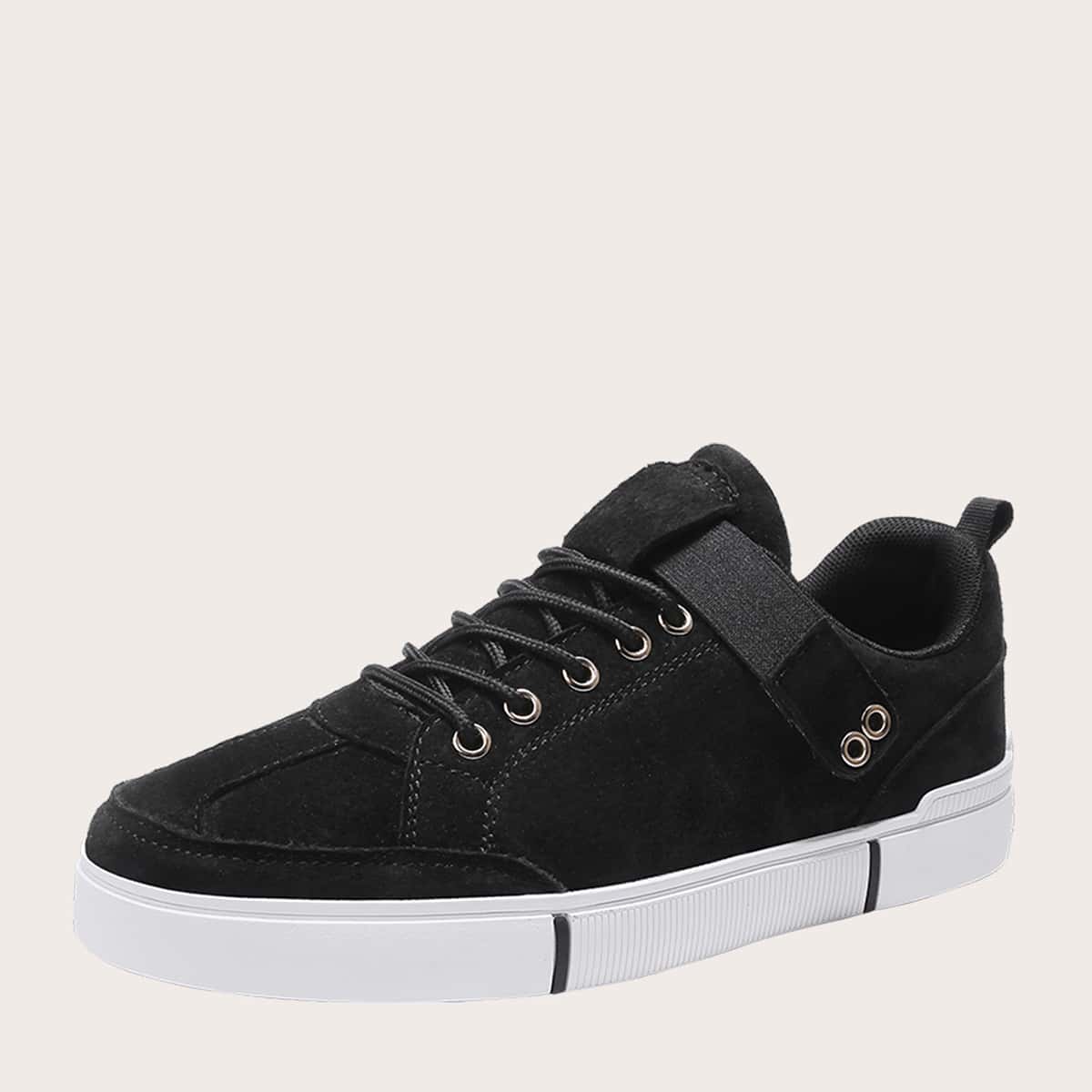 

Guys Lace-up Decor Wide Fit Skate Shoes, Black