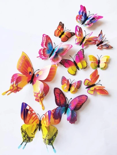 12入組3D蝴蝶墻面貼紙