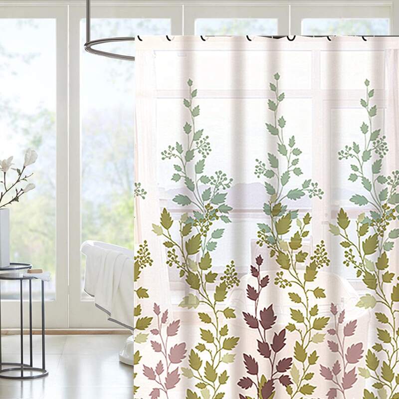 

Leaf Print Shower Curtain With 12hooks, Multicolor