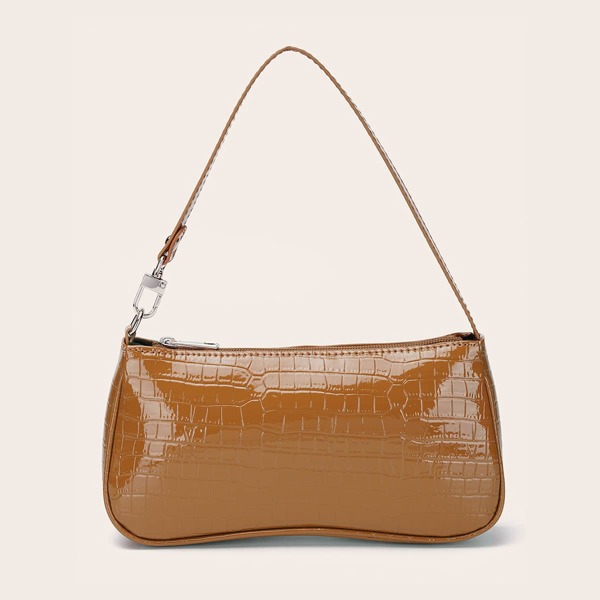 

Croc Embossed Baguette Bag, Brown