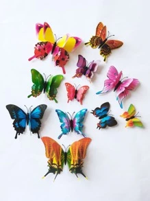 12入組3D蝴蝶牆貼彩色蝴蝶貼紙裝飾 - 彩色 - 查看 5