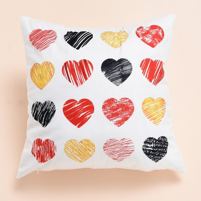 

Heart Print Cushion Cover Without Filler, Multicolor
