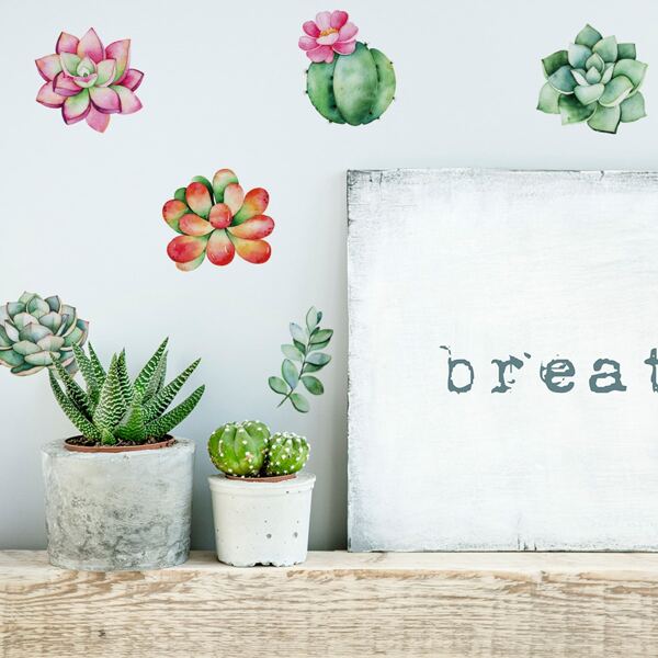

6sheets Plant Print Wall Sticker, Multicolor