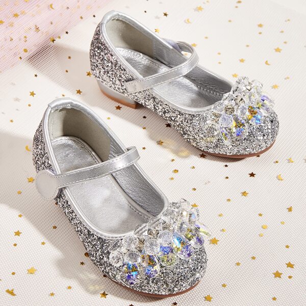 

Toddler Girls Crystal Flower Decor Glitter Flats, Silver