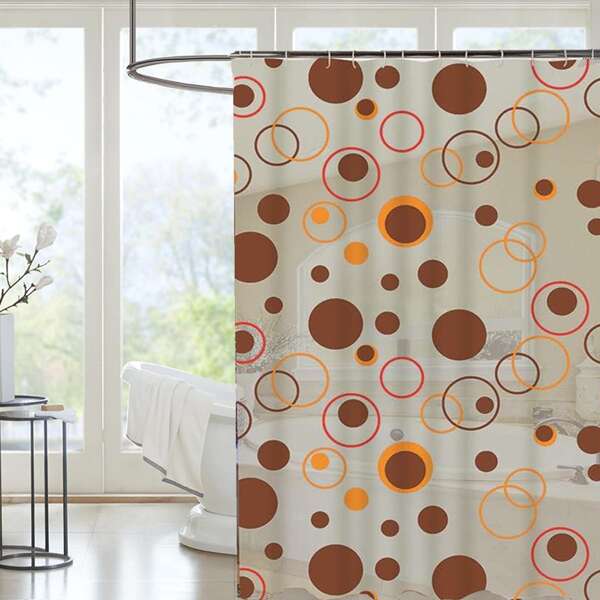 

Circle Print Shower Curtain With 12hooks, Multicolor