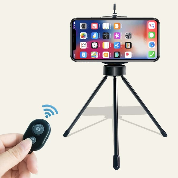 

1pc Desktop Mobile Phone Stand Tripod With Remote Control, Black