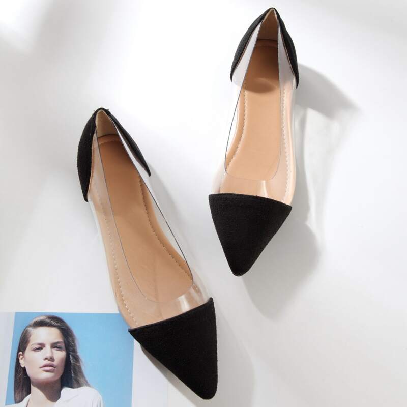 

Clear Panel Point Toe Flats, Black