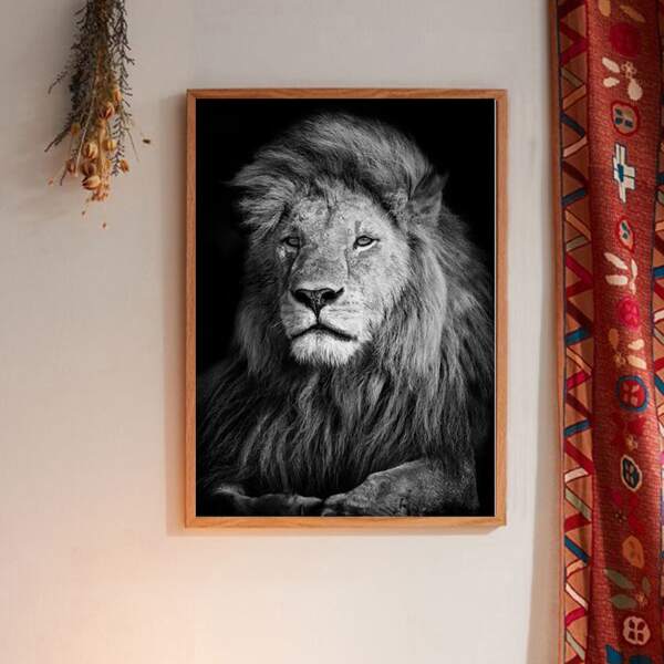 

Lion Print Wall Painting Without Frame, Black
