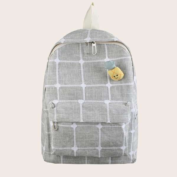 

Pocket Front Plaid Backpack, Grey