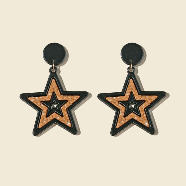 

Hollow Out Star Drop Earrings, Black