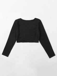 Camiseta corta fruncido con cordón delantero - Negro - Ver 2