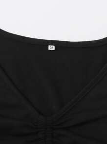 Camiseta corta fruncido con cordón delantero - Negro - Ver 3