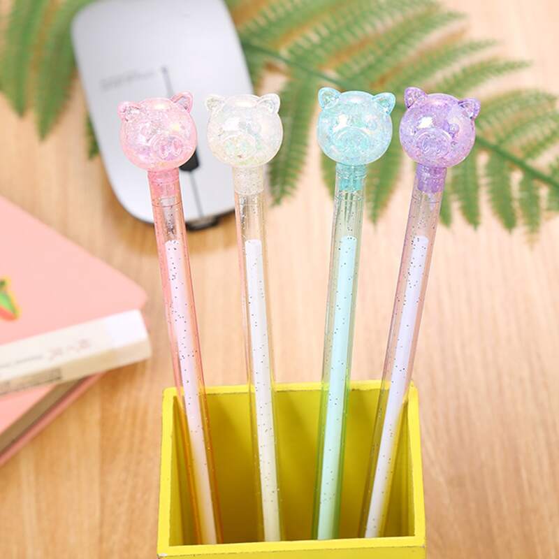 

4pcs Cartoon Pig Gel Pen, Black