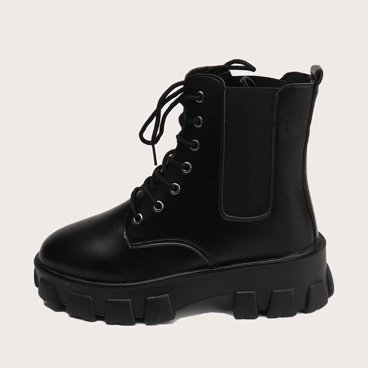 

Lace-up Front Ankle Boots, Black