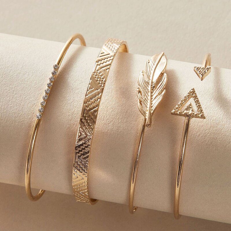

4pcs Leaf & Arrow Decor Bracelet, Gold