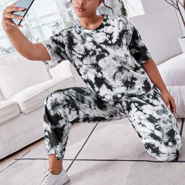 

Plus Tie Dye PJ Set, Black and white