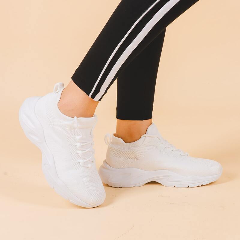 

Lace Up Decor Knit Sneakers, White