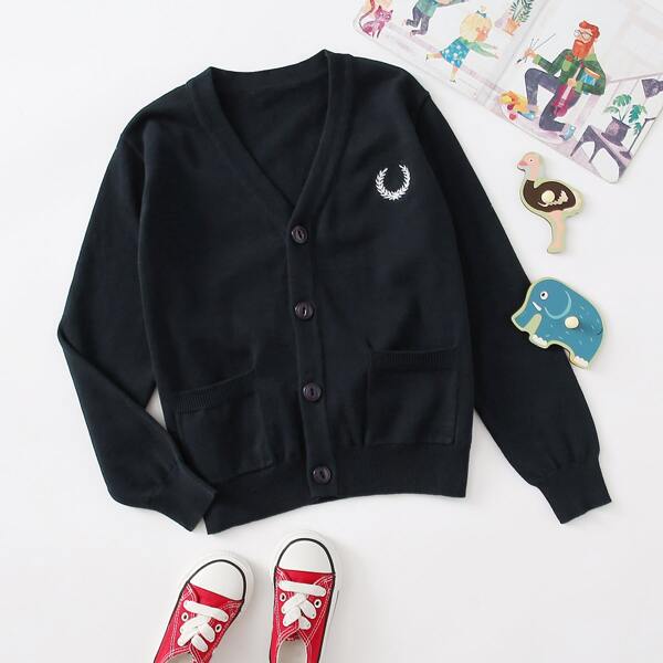 

Boys Embroidery Detail Patch Pocket Cardigan, Navy blue