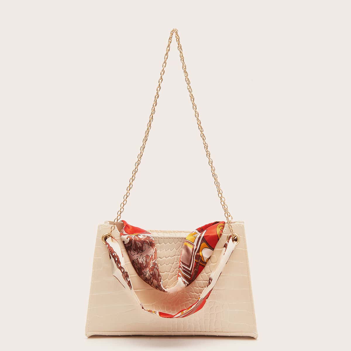 

Croc Embossed Shoulder Bag, Apricot