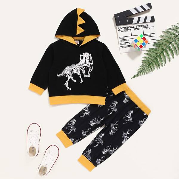 

Baby Boy Dinosaur Patched Hoodie With Sweatpants, Black