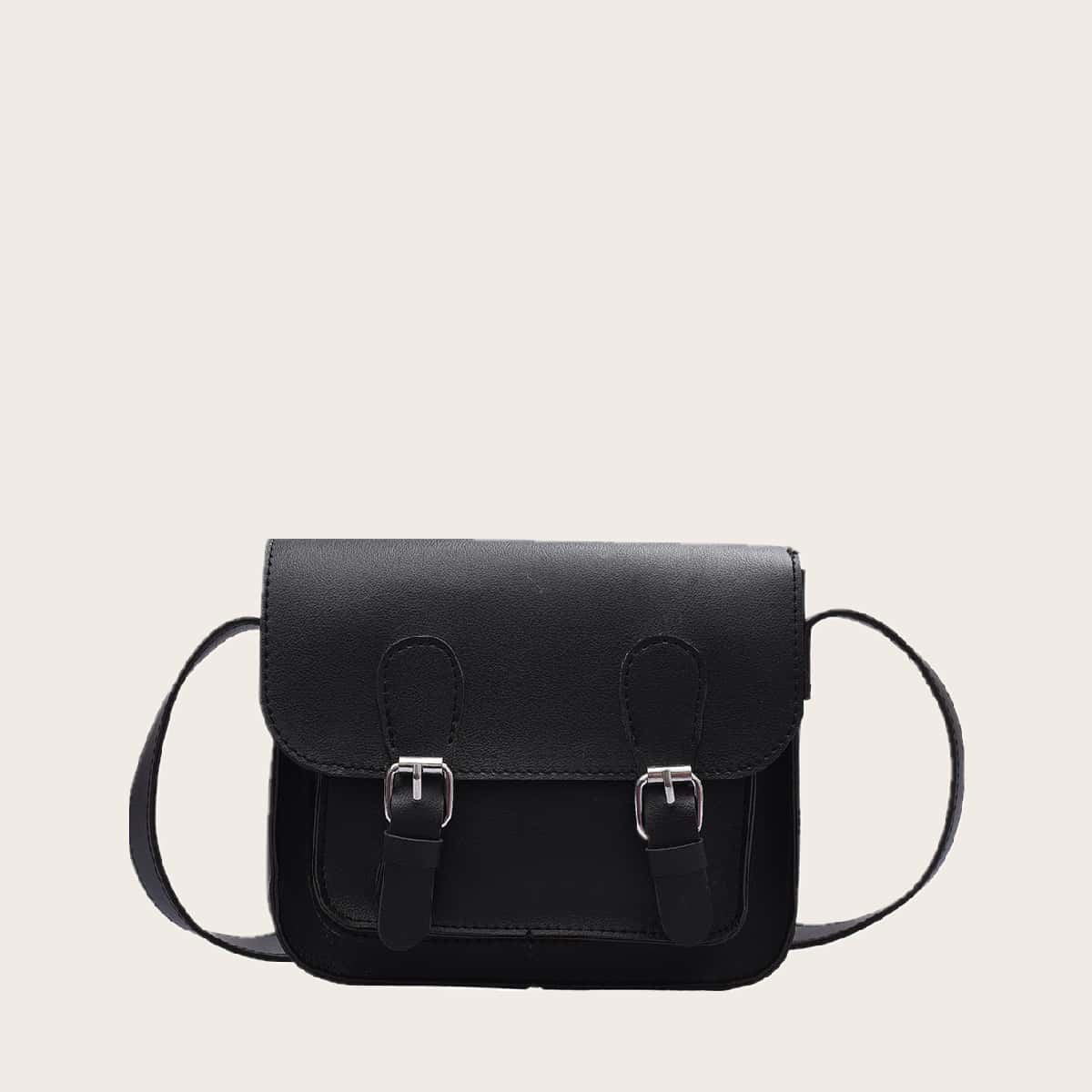 

Buckle Decor Flap Crossbody Bag, Black