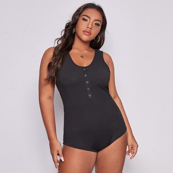

Plus Popper Tank Bodysuit, Black