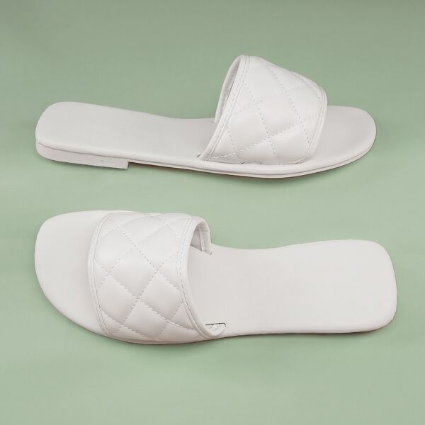 

Padded Fake Leather Slip-On Sandals, White