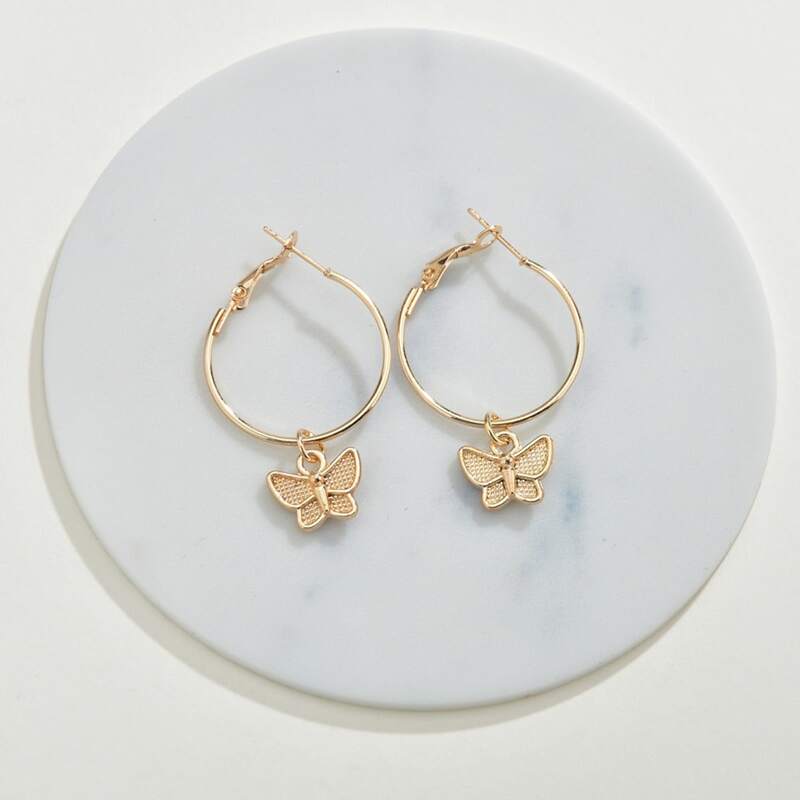 

Butterfly Charm Drop Earrings, Gold